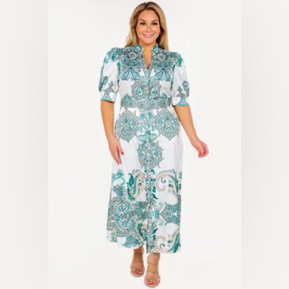 Elegant Green and White Midi Dress